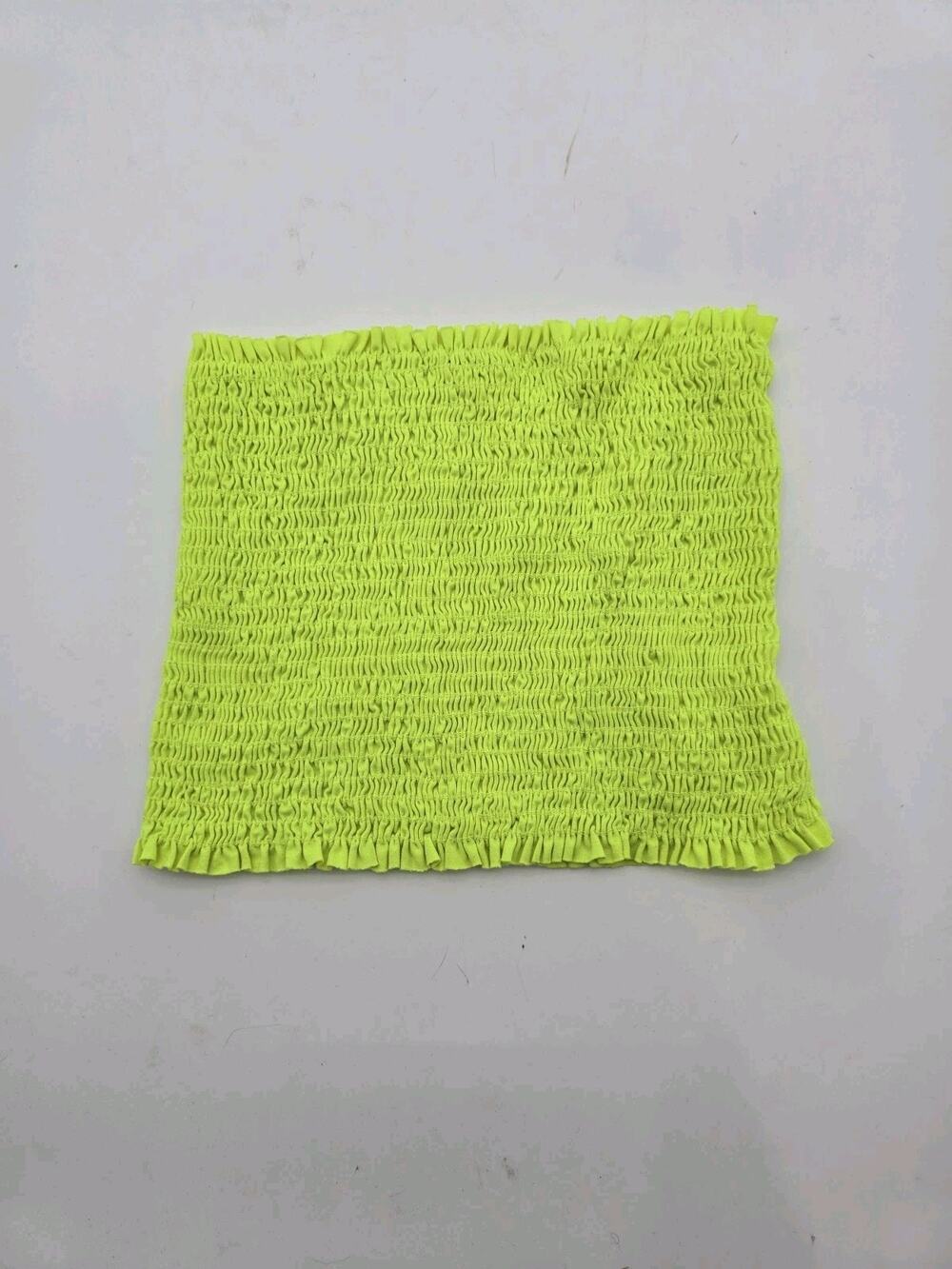Vintage Tube Top Womens Small Y2K Neon Strapless Crop Smocked Chartreuse